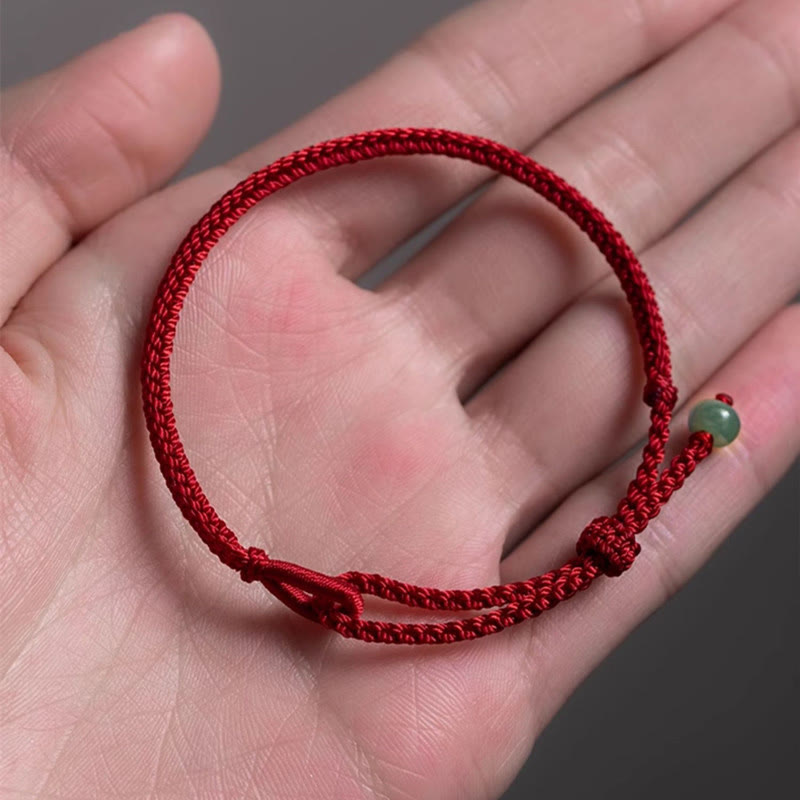 Buddha Stones Red String Jade Connection Bracelet - Darkred String - 20cm - image 0