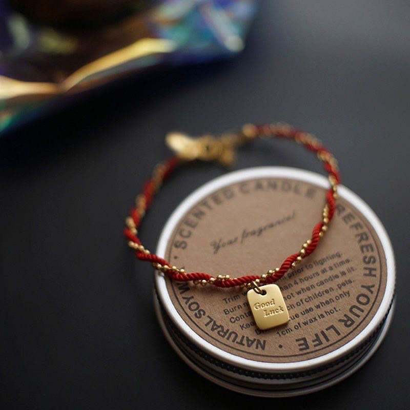 Buddha Stones Red String Gold Plated Copper Good Luck Strength Bracelet - image 1