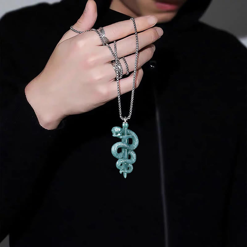 Buddha Stones 925 Sterling Silver Natural Jade Year Of The Snake Sword Luck Necklace Pendant - image 3