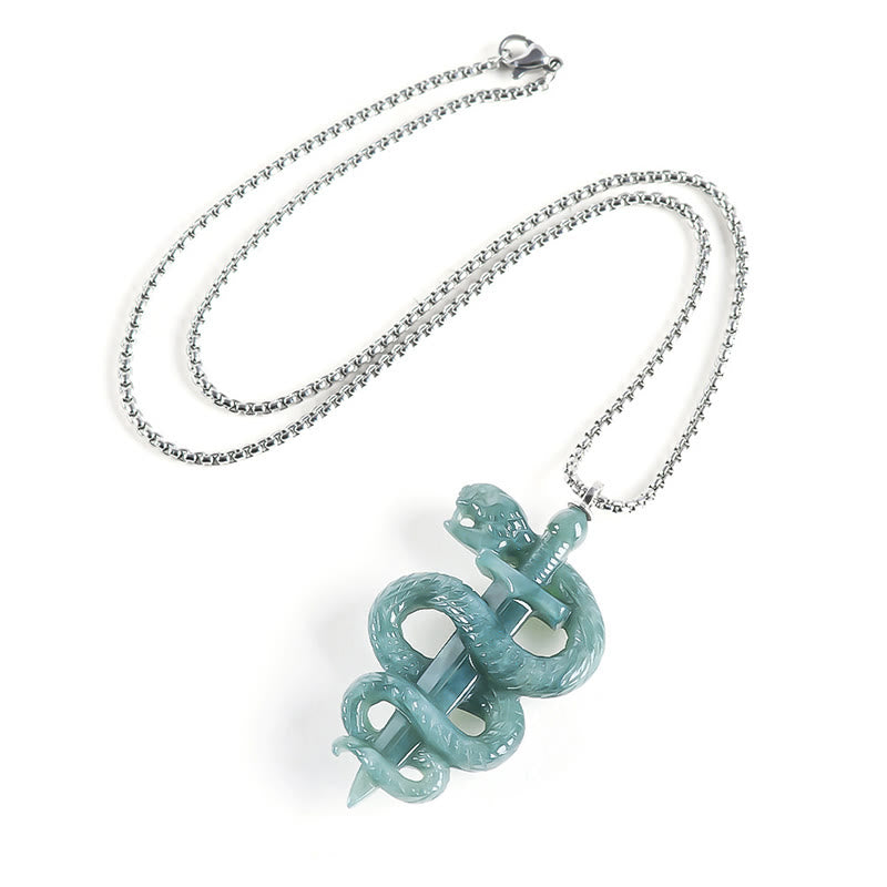 Buddha Stones 925 Sterling Silver Natural Jade Year Of The Snake Sword Luck Necklace Pendant - image 2