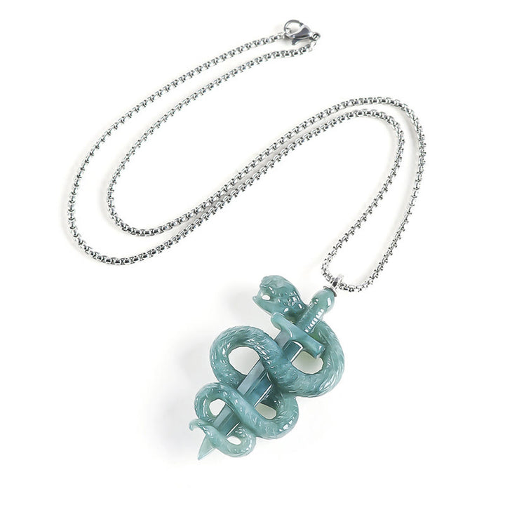 Buddha Stones 925 Sterling Silver Natural Jade Year Of The Snake Sword Luck Necklace Pendant - image 2