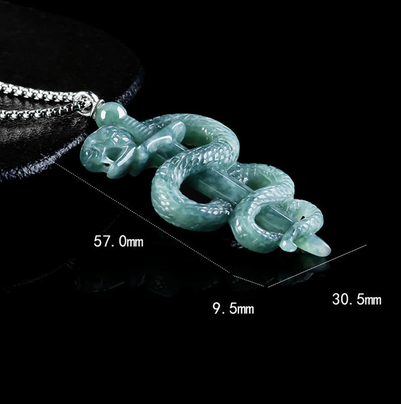 Buddha Stones 925 Sterling Silver Natural Jade Year Of The Snake Sword Luck Necklace Pendant - image 5