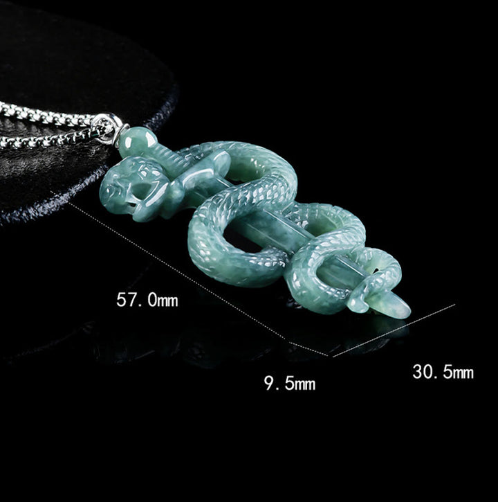 Buddha Stones 925 Sterling Silver Natural Jade Year Of The Snake Sword Luck Necklace Pendant - image 5
