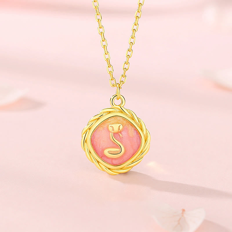 Buddha Stones 925 Sterling Silver Year Of The Snake Golden Snake Luck Bracelet Necklace Pendant - Gold Snake Necklace - image 0