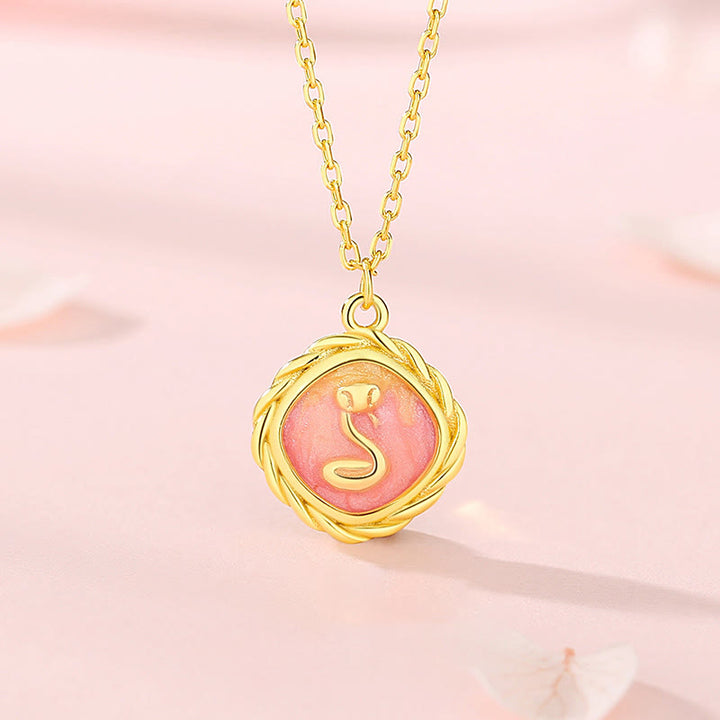Buddha Stones 925 Sterling Silver Year Of The Snake Golden Snake Luck Bracelet Necklace Pendant - Gold Snake Necklace - image 0