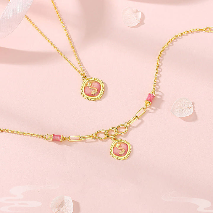 Buddha Stones 925 Sterling Silver Year Of The Snake Golden Snake Luck Bracelet Necklace Pendant - image 6