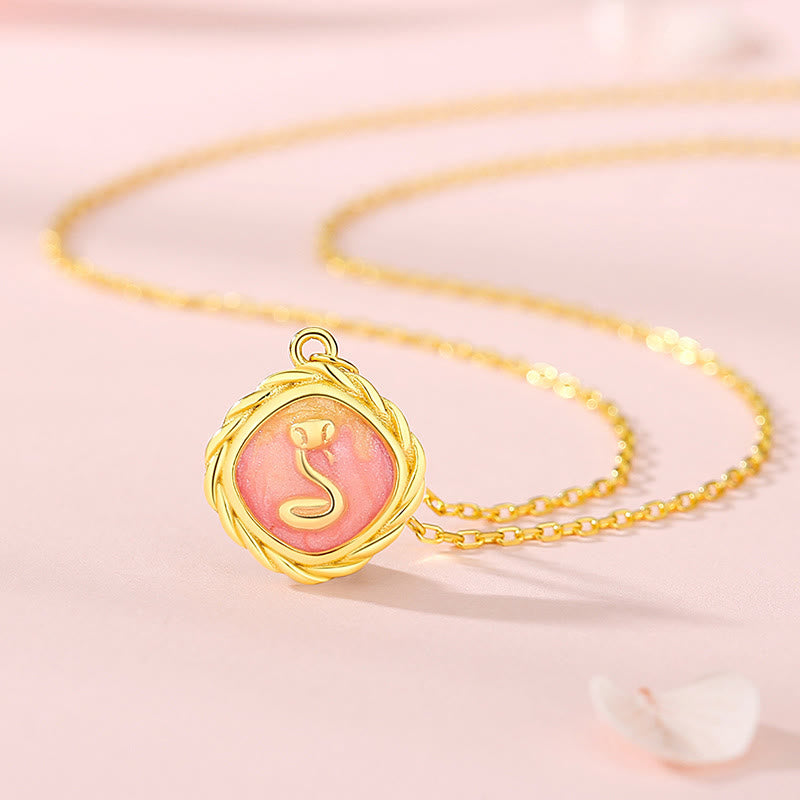 Buddha Stones 925 Sterling Silver Year Of The Snake Golden Snake Luck Bracelet Necklace Pendant - image 1