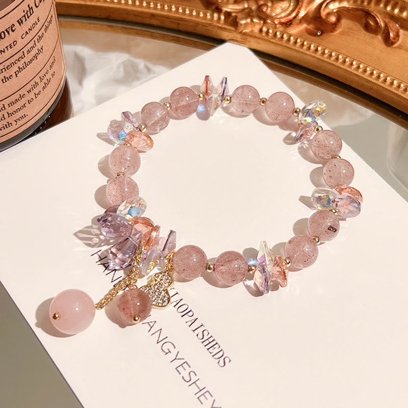 Buddha Stones Strawberry Quartz Crystal Gourd Positive Bracelet - image 12