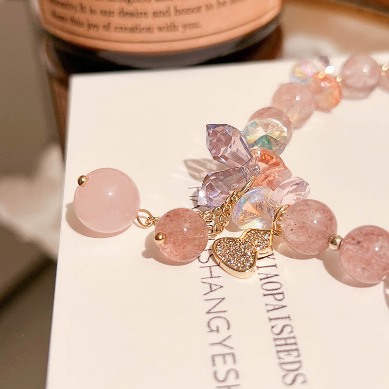 Buddha Stones Strawberry Quartz Crystal Gourd Positive Bracelet - image 13