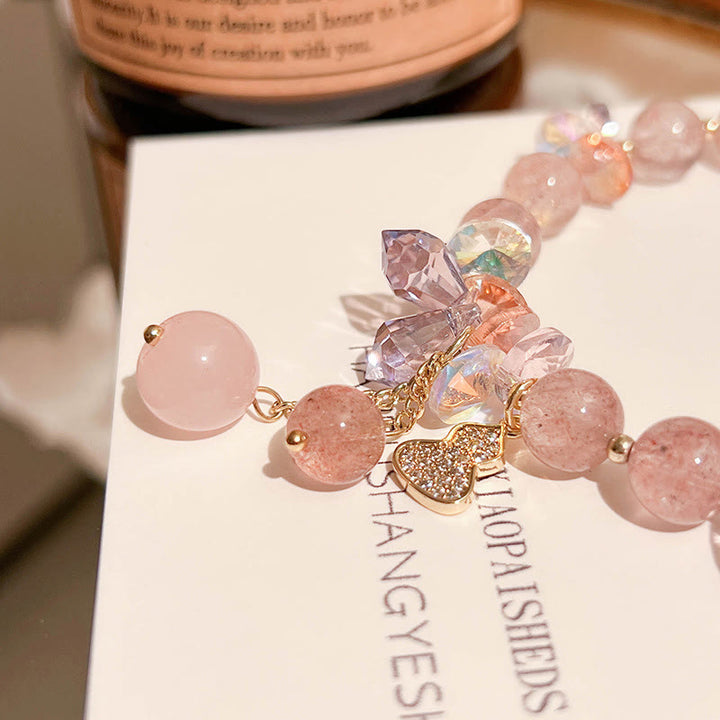 Buddha Stones Strawberry Quartz Crystal Gourd Positive Bracelet - image 13