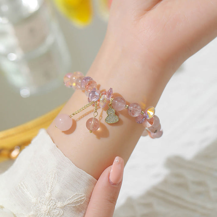 Buddha Stones Strawberry Quartz Crystal Gourd Positive Bracelet - image 15