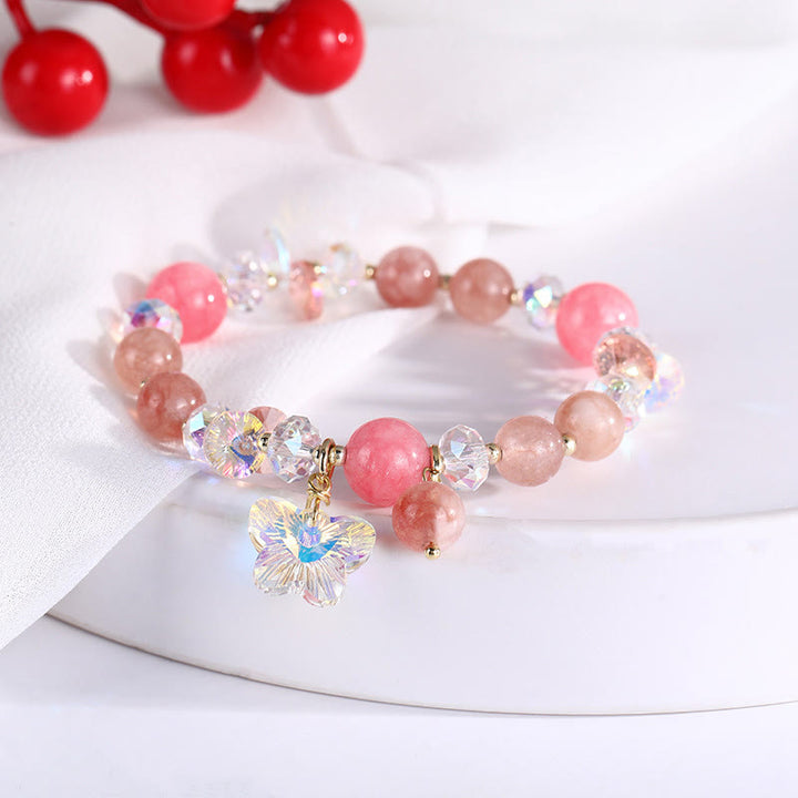 Buddha Stones Strawberry Quartz White Crystal Pink Crystal Butterfly Love Bracelet - image 16