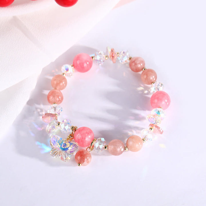 Buddha Stones Strawberry Quartz White Crystal Pink Crystal Butterfly Love Bracelet - image 15