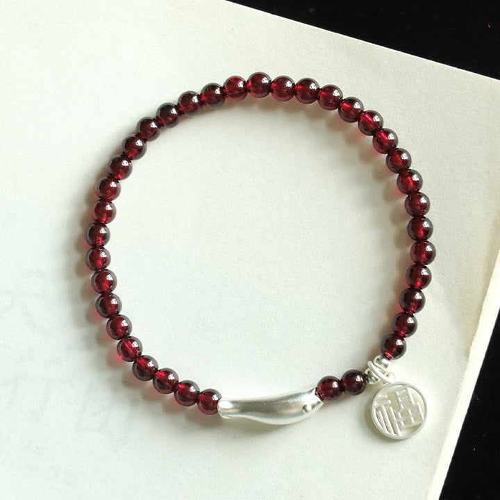 Buddha Stones Garnet 925 Sterling Silver Fish Fu Character Purification Bracelet - image 10