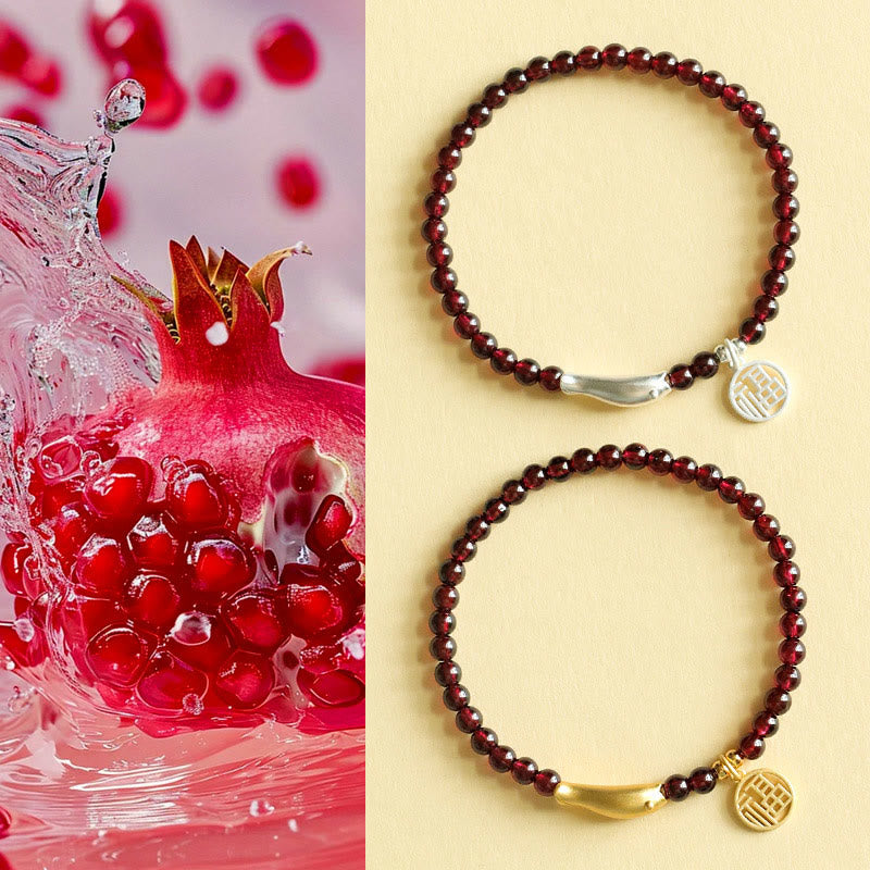 Buddha Stones Garnet 925 Sterling Silver Fish Fu Character Purification Bracelet - image 13