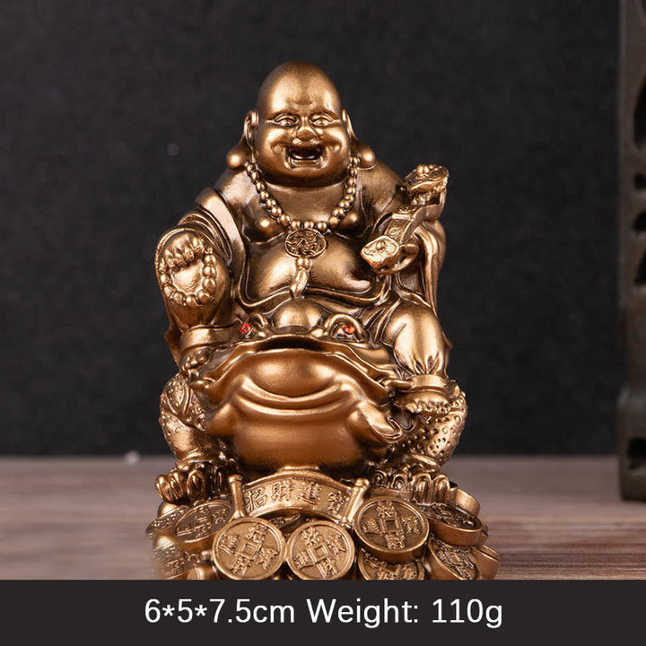 Buddha Stones Laughing Buddha Feng Shui Frog Toad Copper Coins Attract Wealth Resin Statue Home Decoration - Bronze Buddha - Small 6*5*7.5cm - image 10