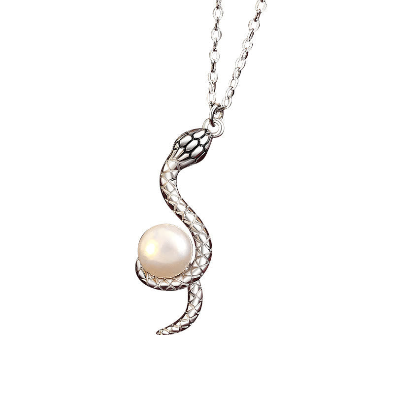 Buddha Stones 925 Sterling Silver Snake Around Pearl Year Of The Snake Blessing Necklace Pendant - image 1