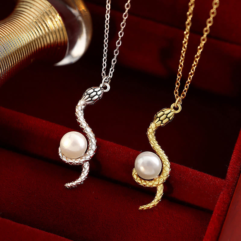Buddha Stones 925 Sterling Silver Snake Around Pearl Year Of The Snake Blessing Necklace Pendant - image 3