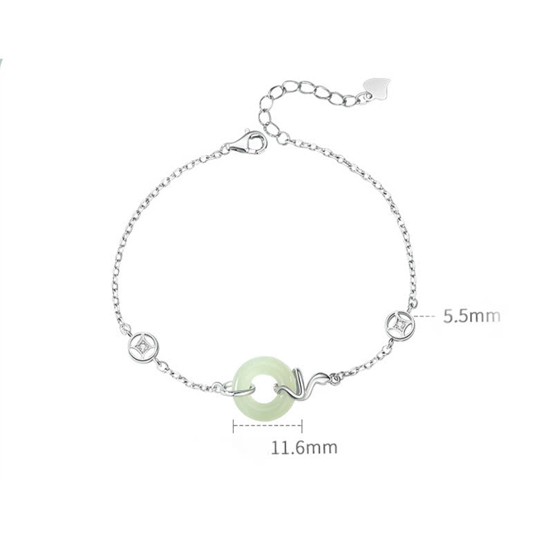 Buddha Stones 925 Sterling Silver Hetian Jade Peace Buckle Year Of The Snake Luck Bracelet - image 4
