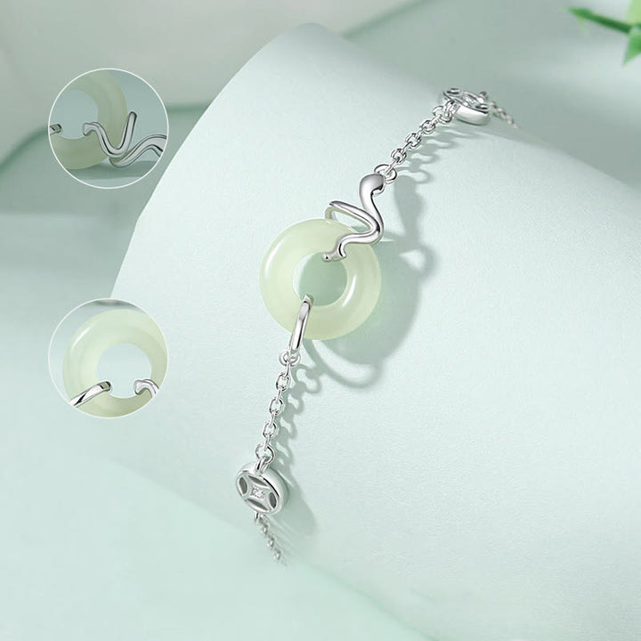Buddha Stones 925 Sterling Silver Hetian Jade Peace Buckle Year Of The Snake Luck Bracelet - image 3