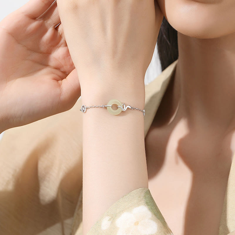 Buddha Stones 925 Sterling Silver Hetian Jade Peace Buckle Year Of The Snake Luck Bracelet - image 10