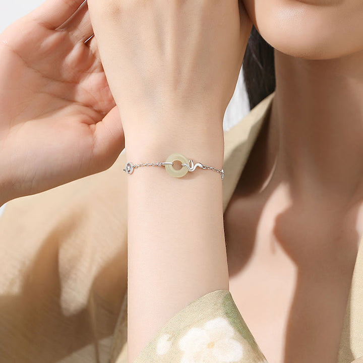 Buddha Stones 925 Sterling Silver Hetian Jade Peace Buckle Year Of The Snake Luck Bracelet - image 10