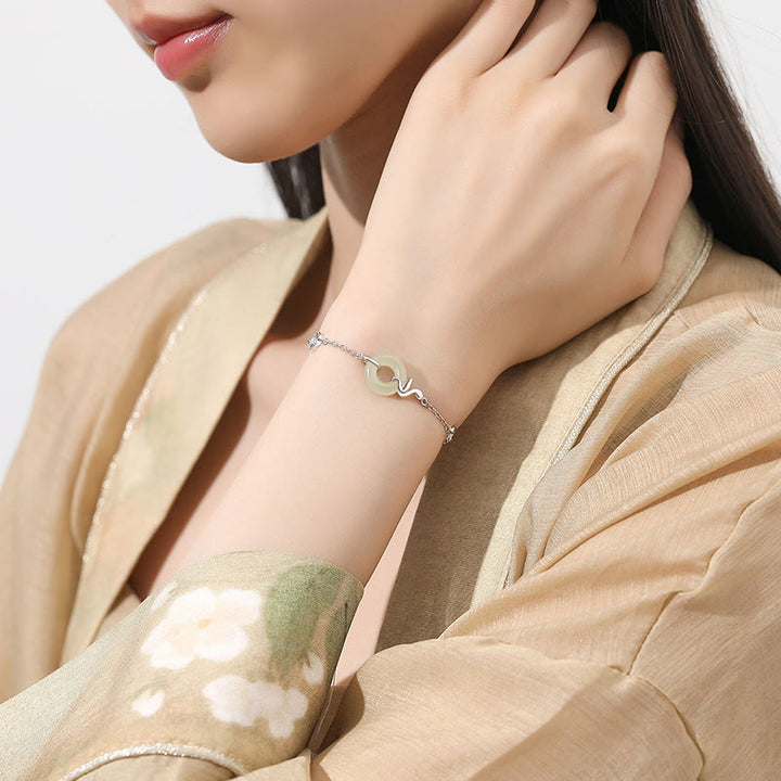 Buddha Stones 925 Sterling Silver Hetian Jade Peace Buckle Year Of The Snake Luck Bracelet - image 9