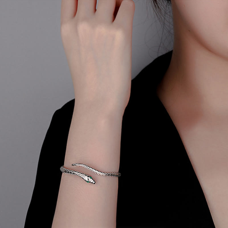Buddha Stones 999 Sterling Silver Snake Shape Year Of The Snake Blessing Bracelet - image 8