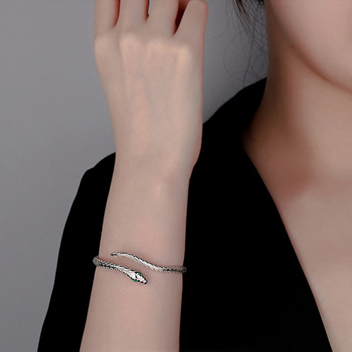 Buddha Stones 999 Sterling Silver Snake Shape Year Of The Snake Blessing Bracelet - image 8
