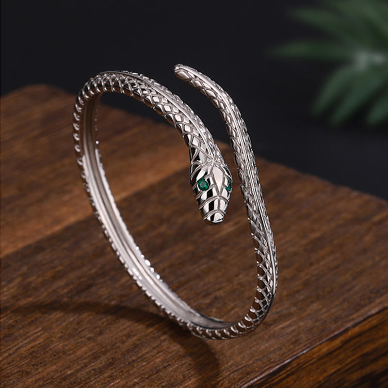 Buddha Stones 999 Sterling Silver Snake Shape Year Of The Snake Blessing Bracelet - image 1