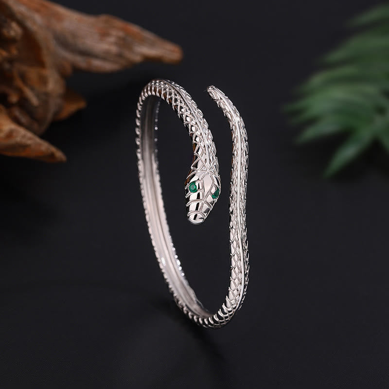 Buddha Stones 999 Sterling Silver Snake Shape Year Of The Snake Blessing Bracelet - 999 Sterling Silver White Gold - image 0