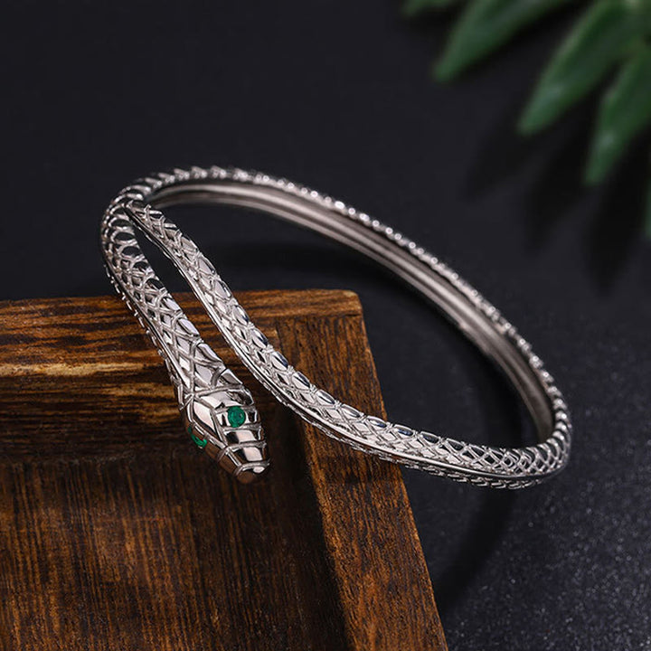 Buddha Stones 999 Sterling Silver Snake Shape Year Of The Snake Blessing Bracelet - image 3