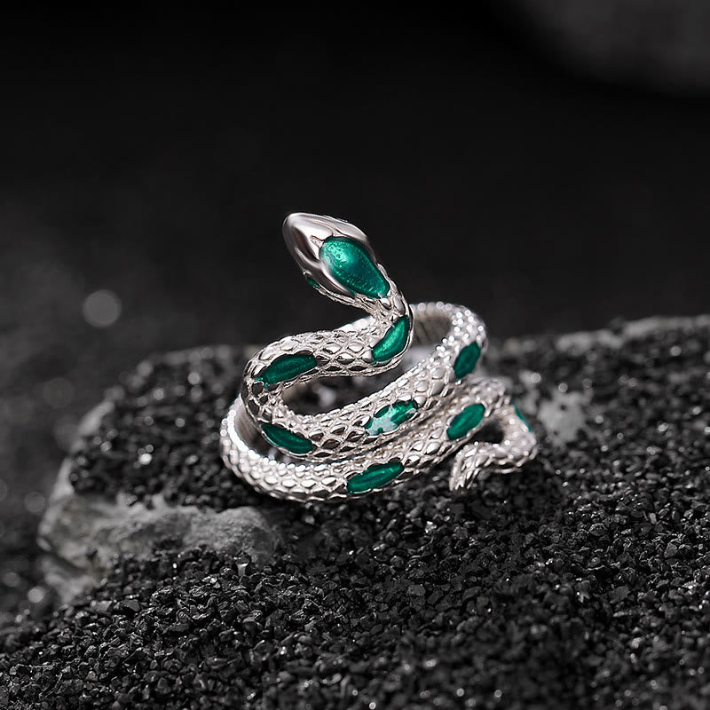 Buddha Stones 925 Sterling Silver Year Of The Snake Adjustable Open Blessing Ring - image 1