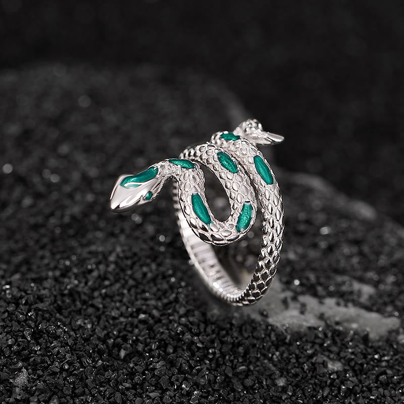 Buddha Stones 925 Sterling Silver Year Of The Snake Adjustable Open Blessing Ring - Adjustable(Inner Diameter 15mm-22mm) - image 0