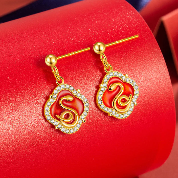Buddha Stones 925 Sterling Silver Year Of The Snake Blessing Earrings - image 1