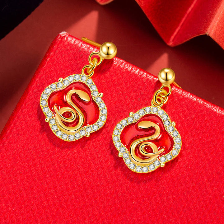 Buddha Stones 925 Sterling Silver Year Of The Snake Blessing Earrings - 925 Sterling Silver Golden Snake - image 0