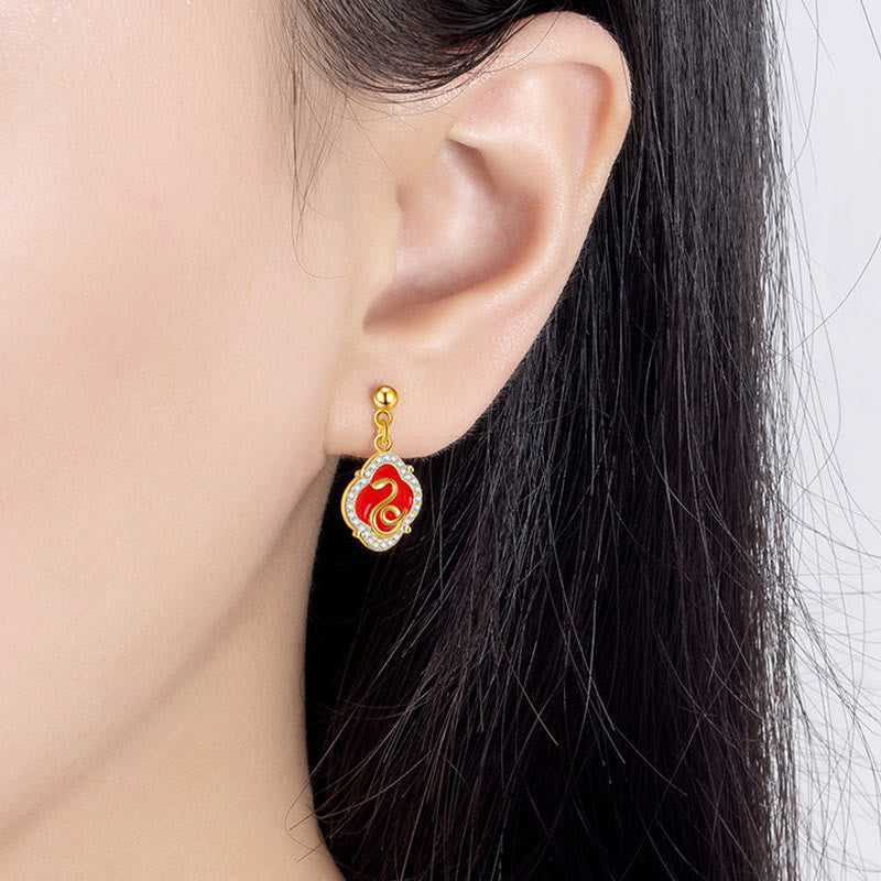 Buddha Stones 925 Sterling Silver Year Of The Snake Blessing Earrings - image 2