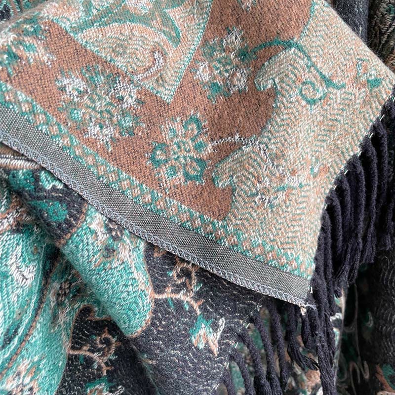 Buddha Stones Tibetan Cashew Flower Tassel Shawl Fall Winter Cozy Travel Scarf Wrap - image 4