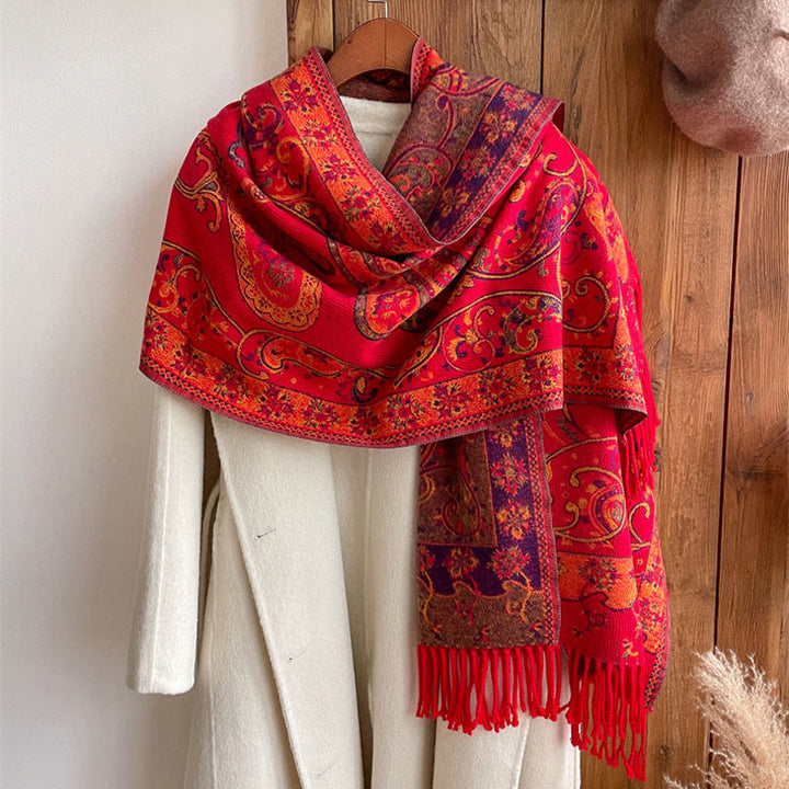 Buddha Stones Tibetan Cashew Flower Tassel Shawl Fall Winter Cozy Travel Scarf Wrap - image 14