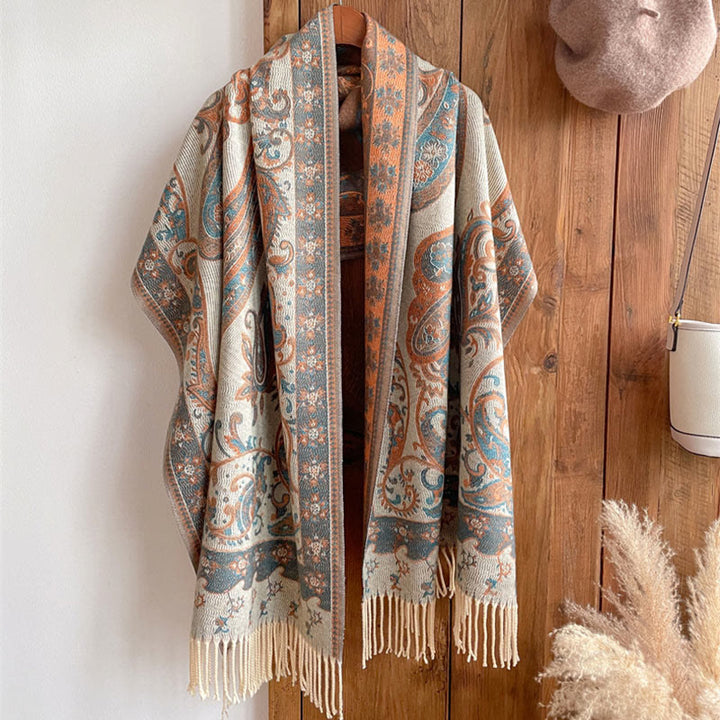 Buddha Stones Tibetan Cashew Flower Tassel Shawl Fall Winter Cozy Travel Scarf Wrap - Beige - 180*65cm - image 39