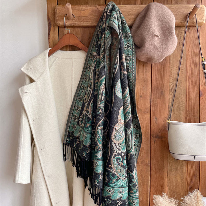 Buddha Stones Tibetan Cashew Flower Tassel Shawl Fall Winter Cozy Travel Scarf Wrap - image 6