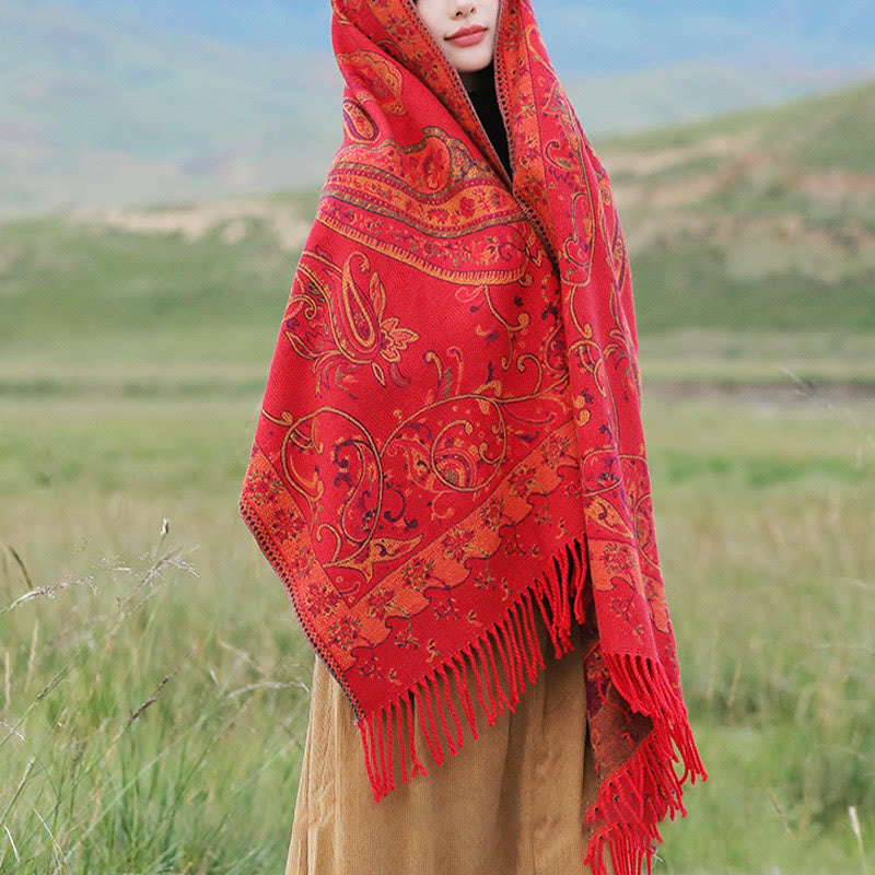 Buddha Stones Tibetan Cashew Flower Tassel Shawl Fall Winter Cozy Travel Scarf Wrap - image 10