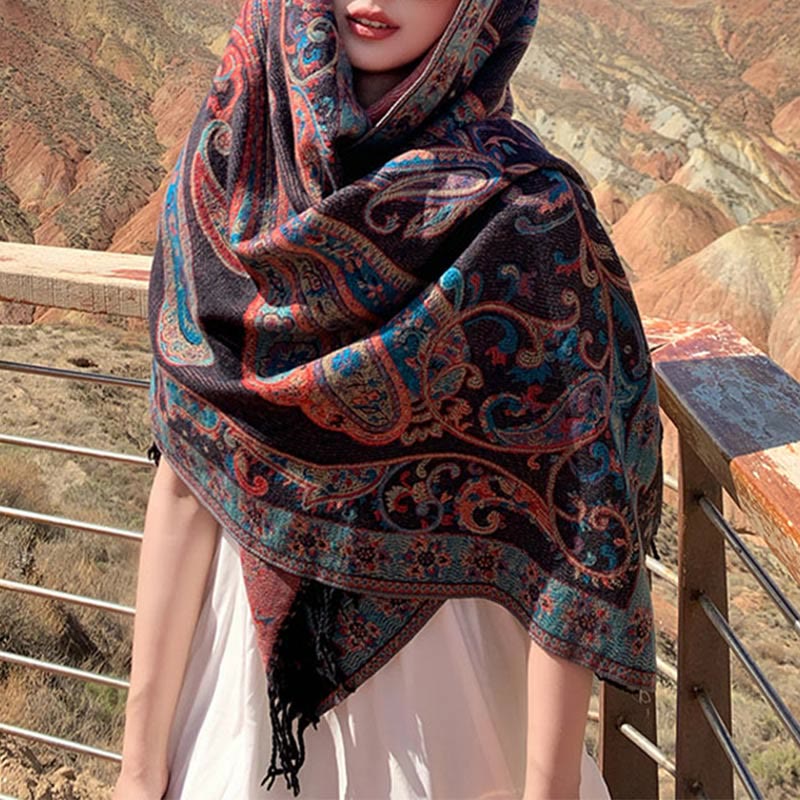 Buddha Stones Tibetan Cashew Flower Tassel Shawl Fall Winter Cozy Travel Scarf Wrap - image 21