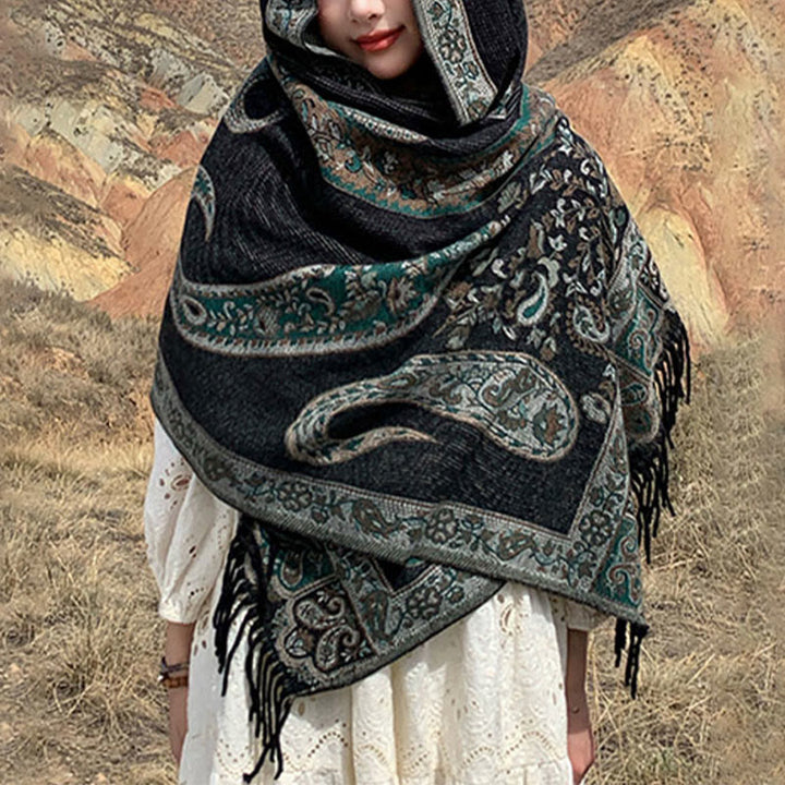 Buddha Stones Tibetan Cashew Flower Tassel Shawl Fall Winter Cozy Travel Scarf Wrap - image 2