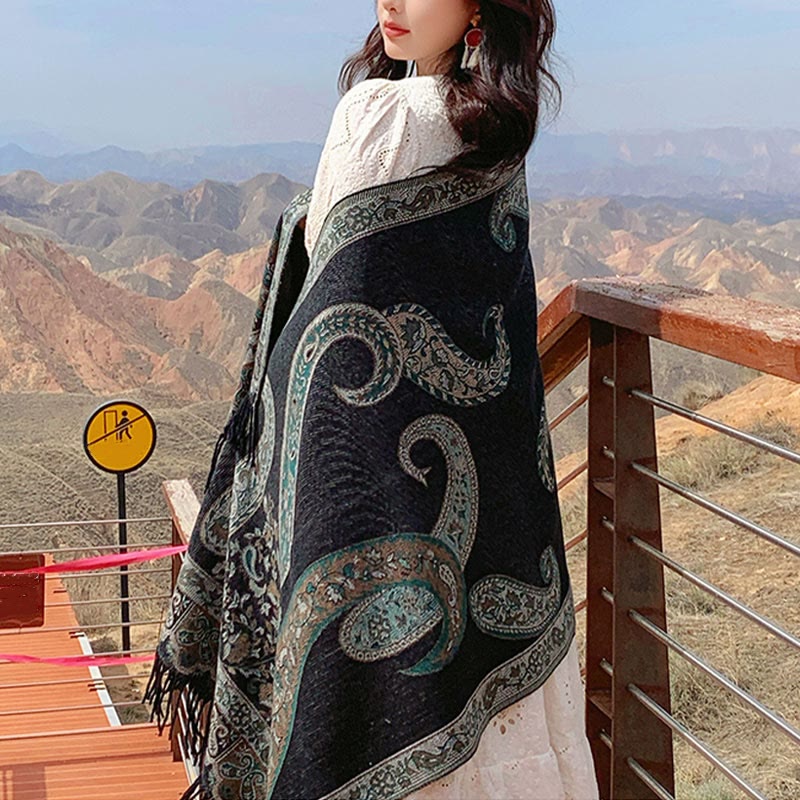 Buddha Stones Tibetan Cashew Flower Tassel Shawl Fall Winter Cozy Travel Scarf Wrap - image 1