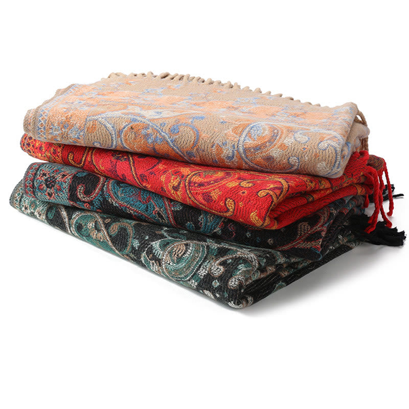 Buddha Stones Tibetan Cashew Flower Tassel Shawl Fall Winter Cozy Travel Scarf Wrap - image 43