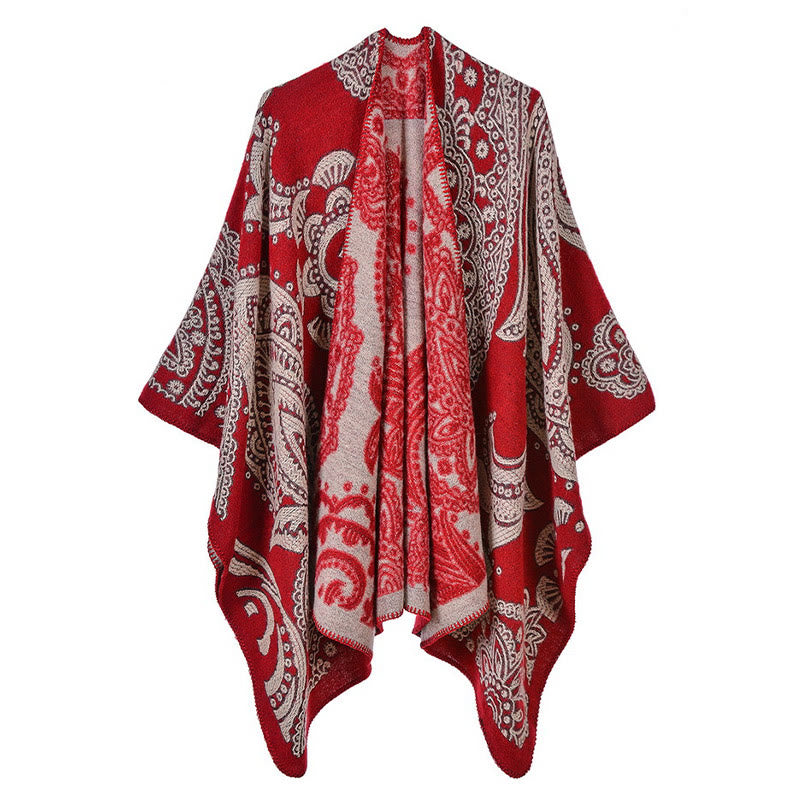 Buddha Stones Tibetan Cashew Flower Shawl Fall Winter Cozy Scarf Wrap - Red - 130*150cm - image 8