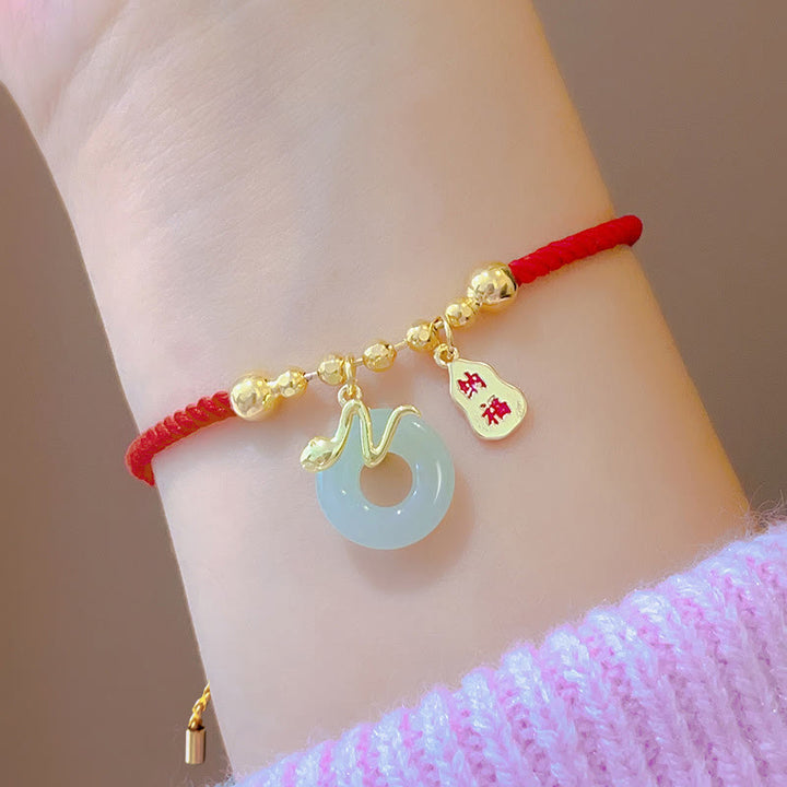 Buddha Stones Copper Plated Gold Jade Peace Buckle Fu Character Year Of The Snake Red String Luck Bracelet - image 15