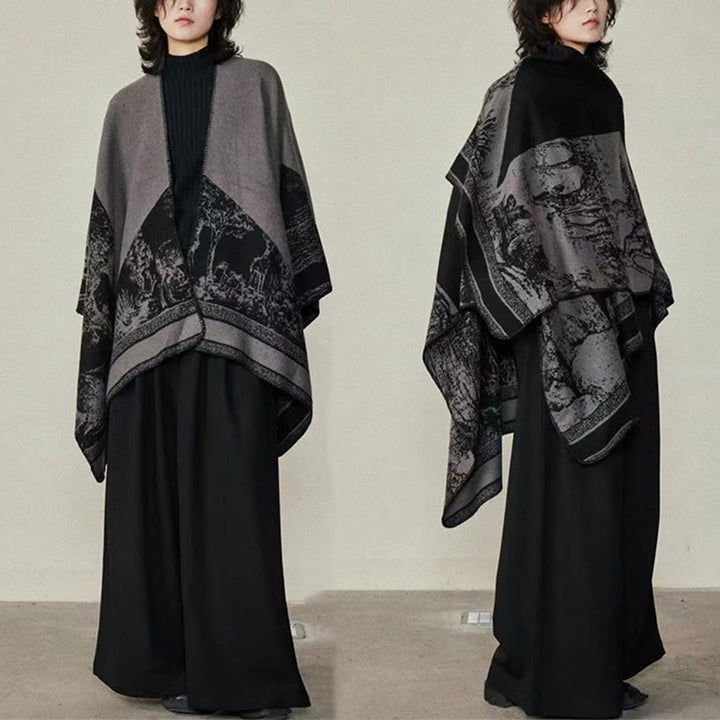 Buddha Stones Black Gray Sika Deer Animal Forest Double-sided Shawl Fall Winter Warm Scarf Wrap - image 15