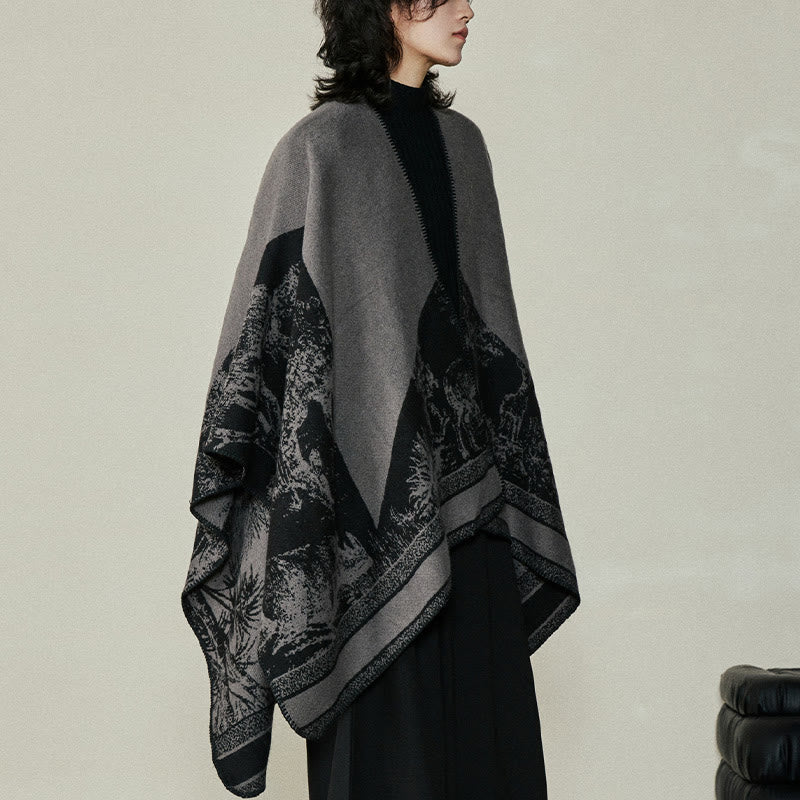 Buddha Stones Black Gray Sika Deer Animal Forest Double-sided Shawl Fall Winter Warm Scarf Wrap - image 7